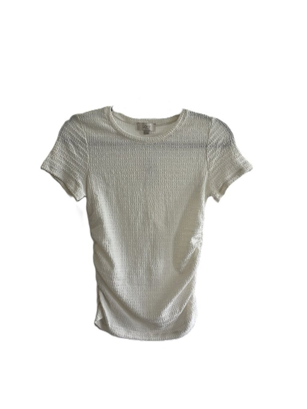 NWT Loft Outlet Textured Ruched White / Off White Short Sleeve Top XS